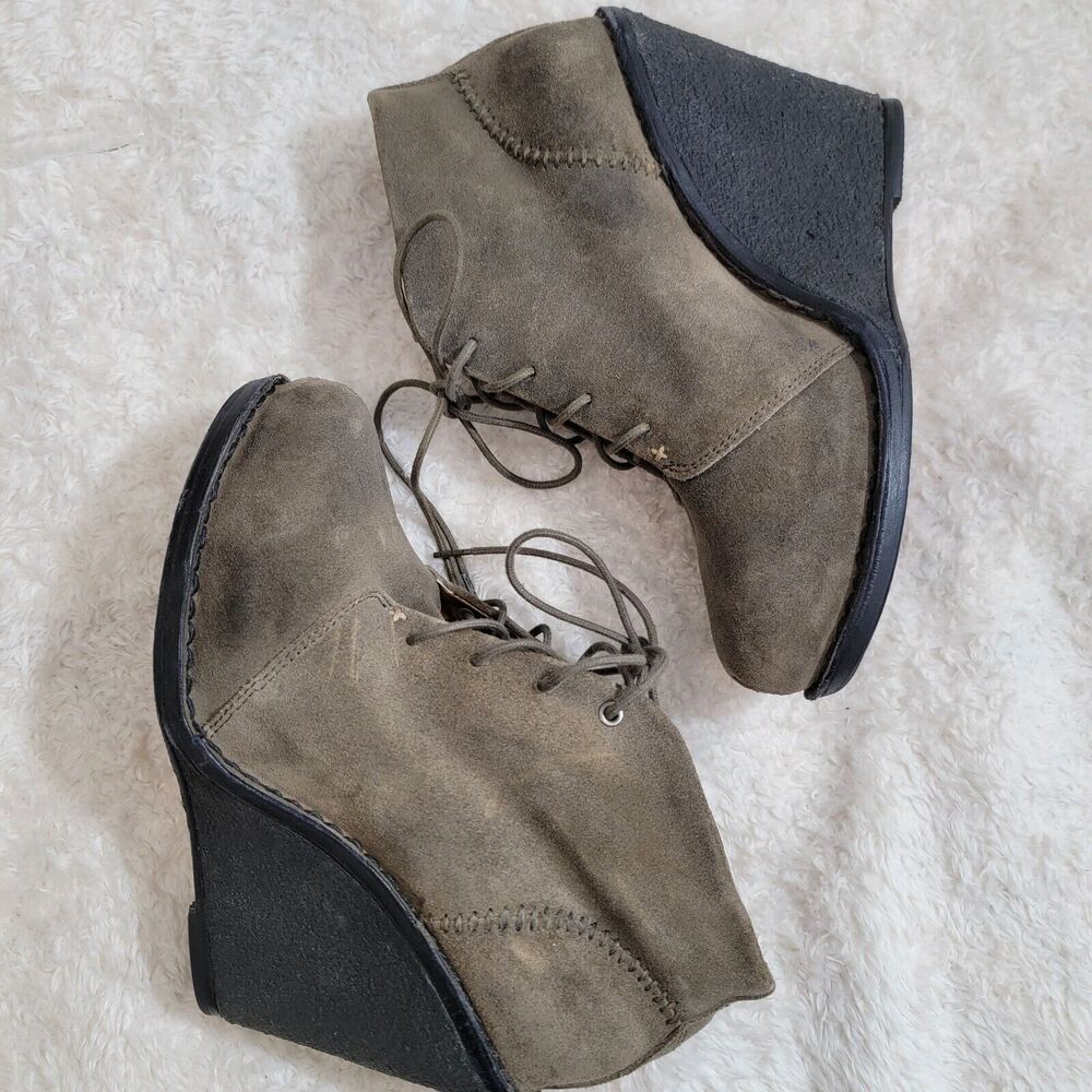 Rag & Bone Odval Wedge Ankle Lace Up Olive Green Suede Boots Size 37 US 7 - Picture 2 of 16